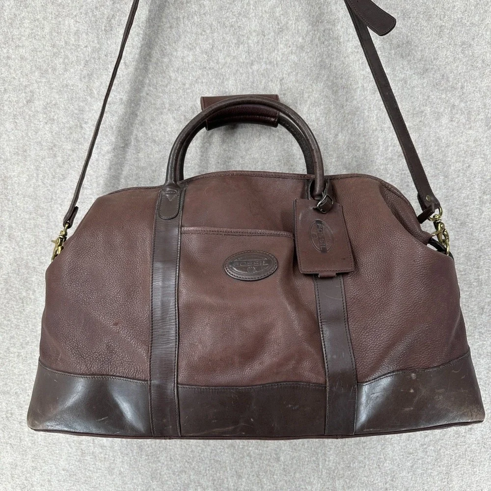 Fossil Brown‎ Leather Doctors Duffle Bag with Strap Overnight